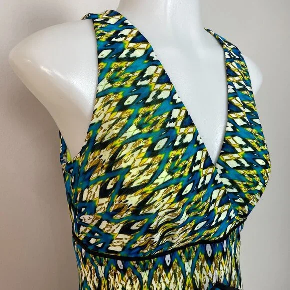 Andrew Marc New York Mini Dress 6 Bright Green Blue Sleeveless V-Neck Women's - Picture 2 of 11